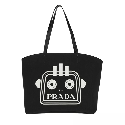 Prada Large Tote With Logo Canvas Black/Red Fourre-tout