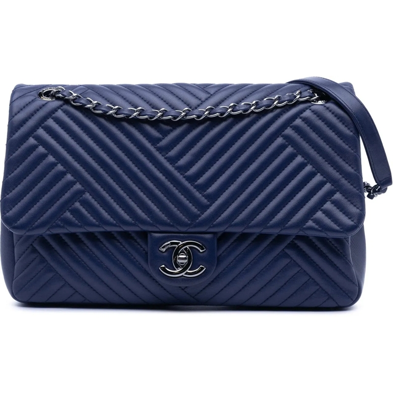 Chanel Sac à bandoulière Large Lambskin CC Crossing Flap blau