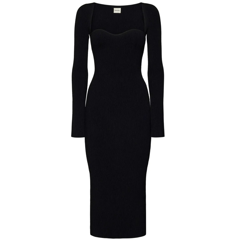Khaite Robe midi Black Sweetheart Neckline Midi Dress Black