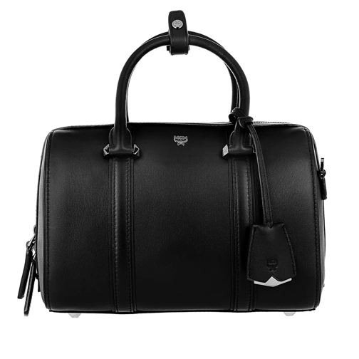MCM Signature Smooth Leather Boston Small Black Bowling Bag