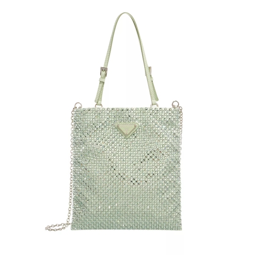 Prada Crystal Embellished Satin Handbag Aqua Tote