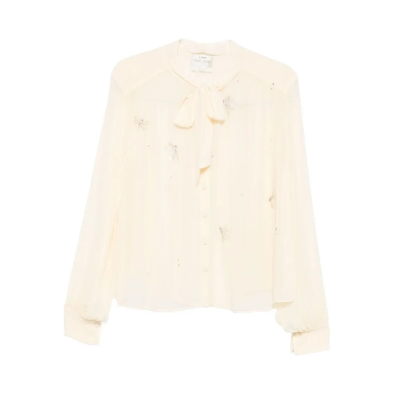 Forte Forte Blouse Lightweight Semi-Sheer Beige Blouse With Bow Detai Neutrals