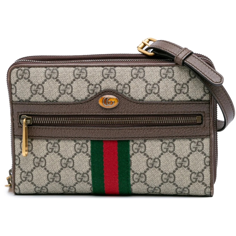 Gucci Schultertasche GG Supreme Ophidia Wallet On Chain braun