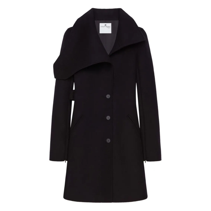 Courrèges Winterjas Asymmetric Collar Tailored Black Coat With Conceal Black