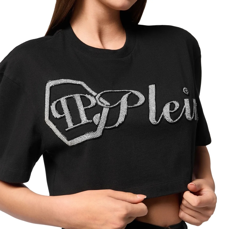 Philipp Plein Top T-Shirt Signature Mit Schmucksteinen schwarz(Image 5)