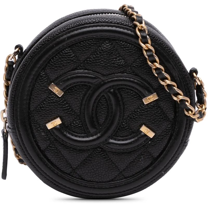 Chanel Sac à bandoulière Caviar CC Filigree Round Clutch with Chain schwarz