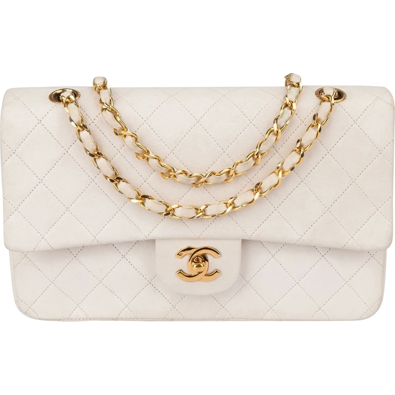 Chanel Tote Chanel Quilted Lambskin 24K Gold Medium Double Fla weiß