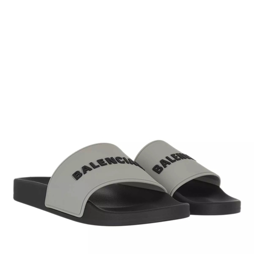 Balenciaga Logo Pool Slides Grey/Black Slipper