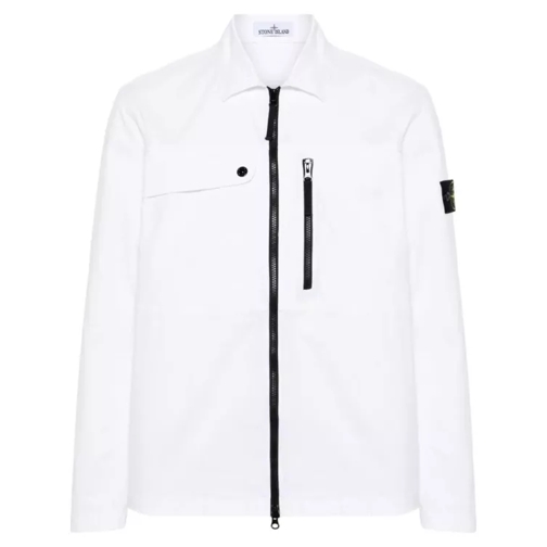 Stone Island White Zip Up Overshirt Jacket White 