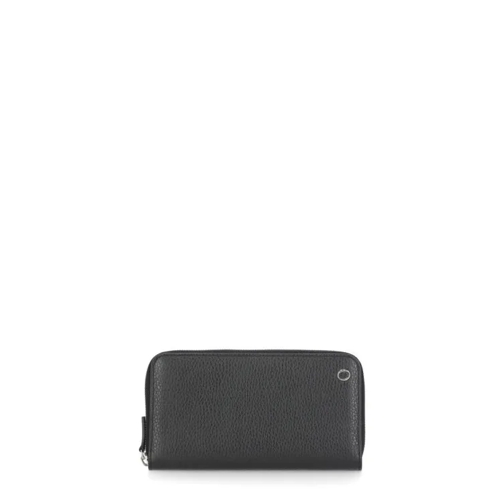 Orciani Micron Leather Wallet Black Portemonnaie mit Zip-Around-Reißverschluss