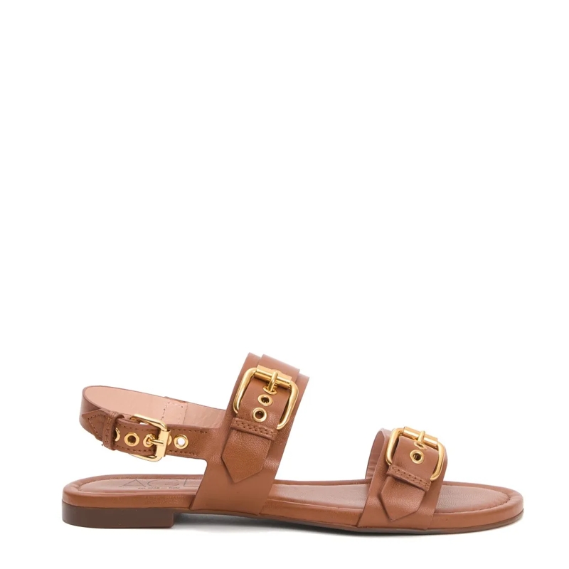 Agl Sandalen Low Cuoio Sandals With Gold Buckles Brown