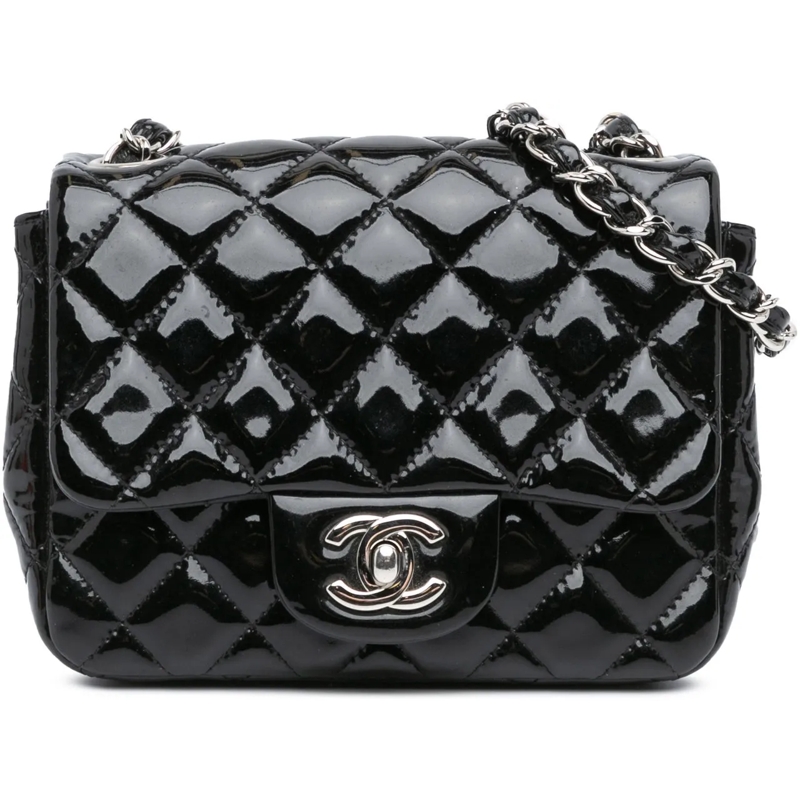 Chanel Schultertasche Mini Square Classic Patent Single Flap schwarz