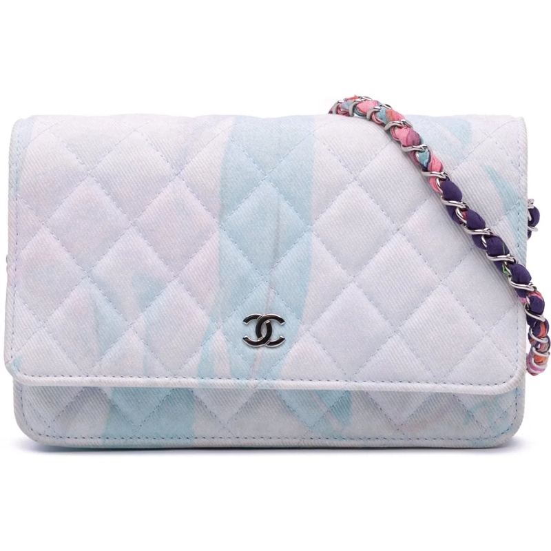 Chanel Schultertasche CC Quilted Canvas Jungle Jeans Wallet on Chain weiß
