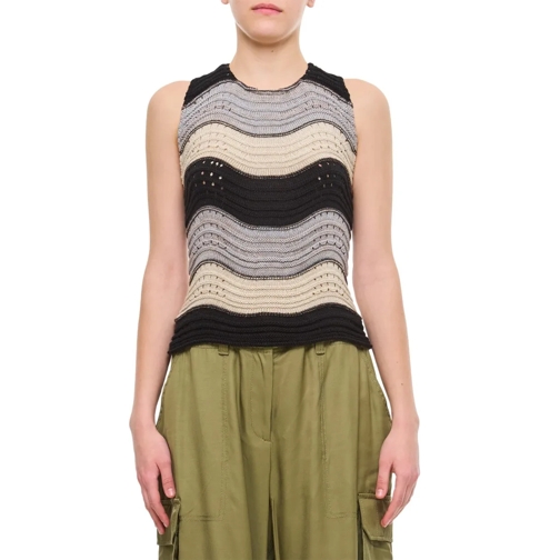 Vitelli Pullover Linen And Cotton Horizontal Peacock Crop Top Multicolor