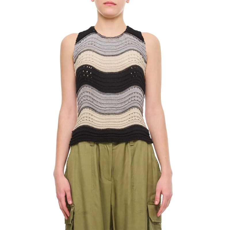 Vitelli Pull Linen And Cotton Horizontal Peacock Crop Top Multicolor