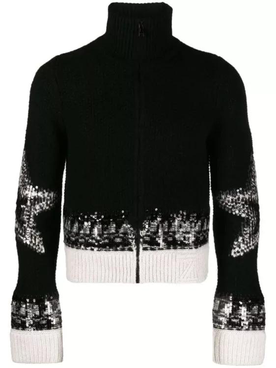 Zadig & Voltaire - Christa Intarsia-Knit Sequinned Knitwear Cardigan - Größe M - black