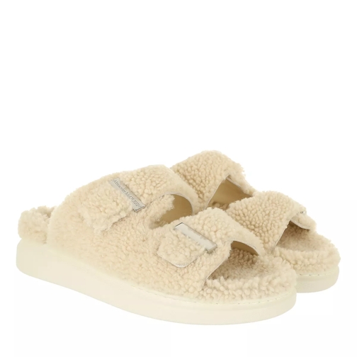 Alexander McQueen Shearling Two Band Slide Sandals White Claquette