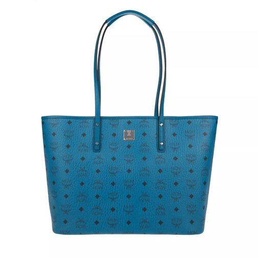 MCM Anya Top Zip Shopper Medium Munich Blue Shopping Bag