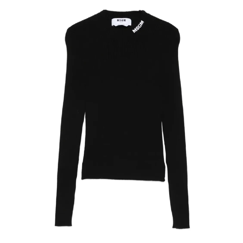 MSGM Top met lange mouwen Fitted Long-Sleeve Ribbed Top With Structured Shou Black