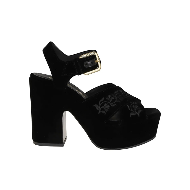 Etro Sandalen Embroidered Leather Platform Sandals Black