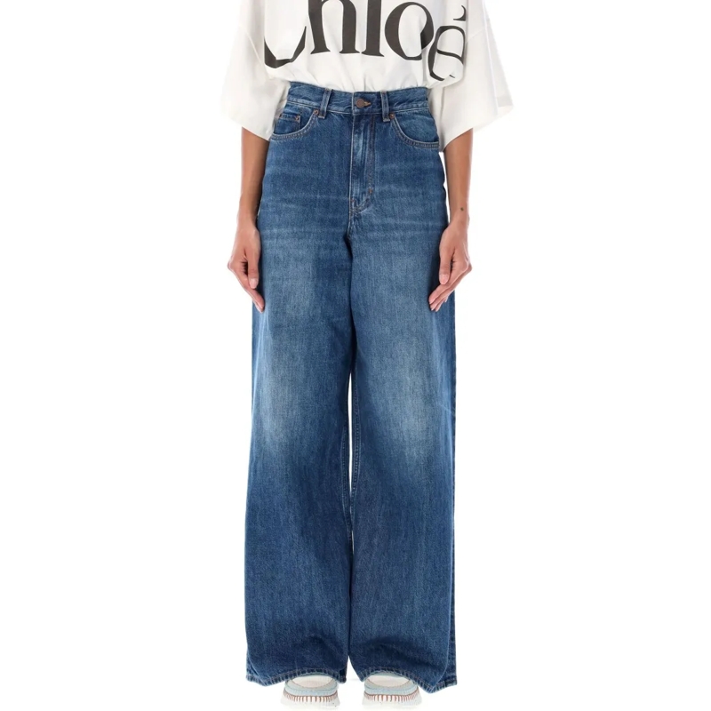 Chloé Jeans Wide-Leg High Waist Denim Green