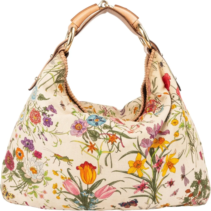 Gucci Schultertasche Gucci Limited Floral Monogram Horsebit Handbag weiß