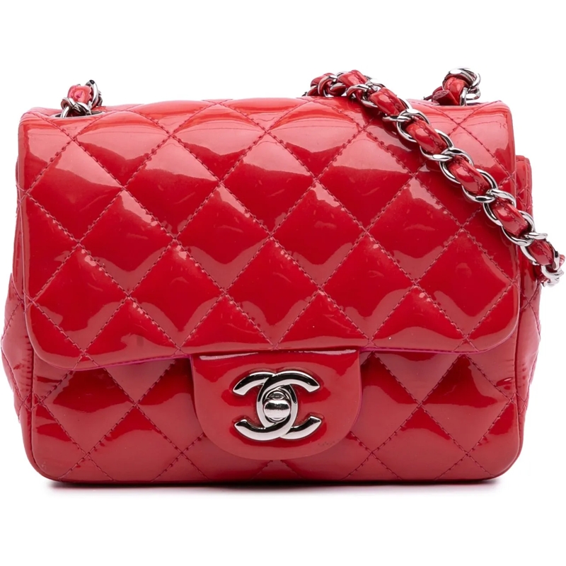 Chanel Sac à bandoulière Mini Square Classic Patent Single Flap rot