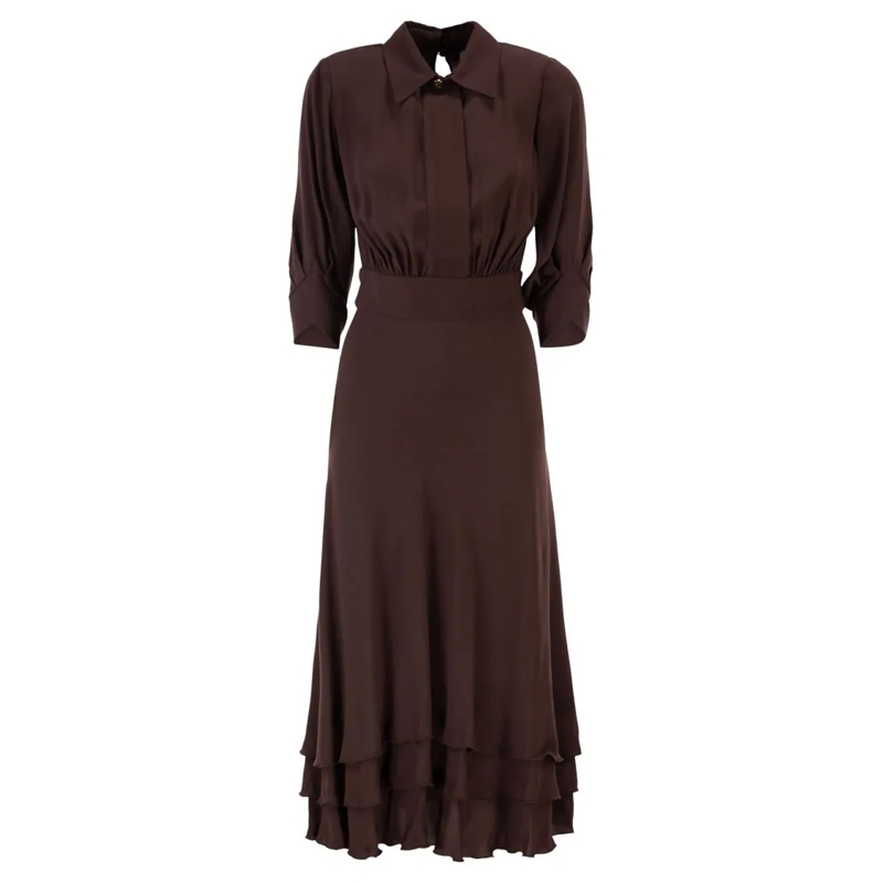 Elisabetta Franchi Midi-jurk Viscose Georgette Midi Dress With Flounced Hem Black