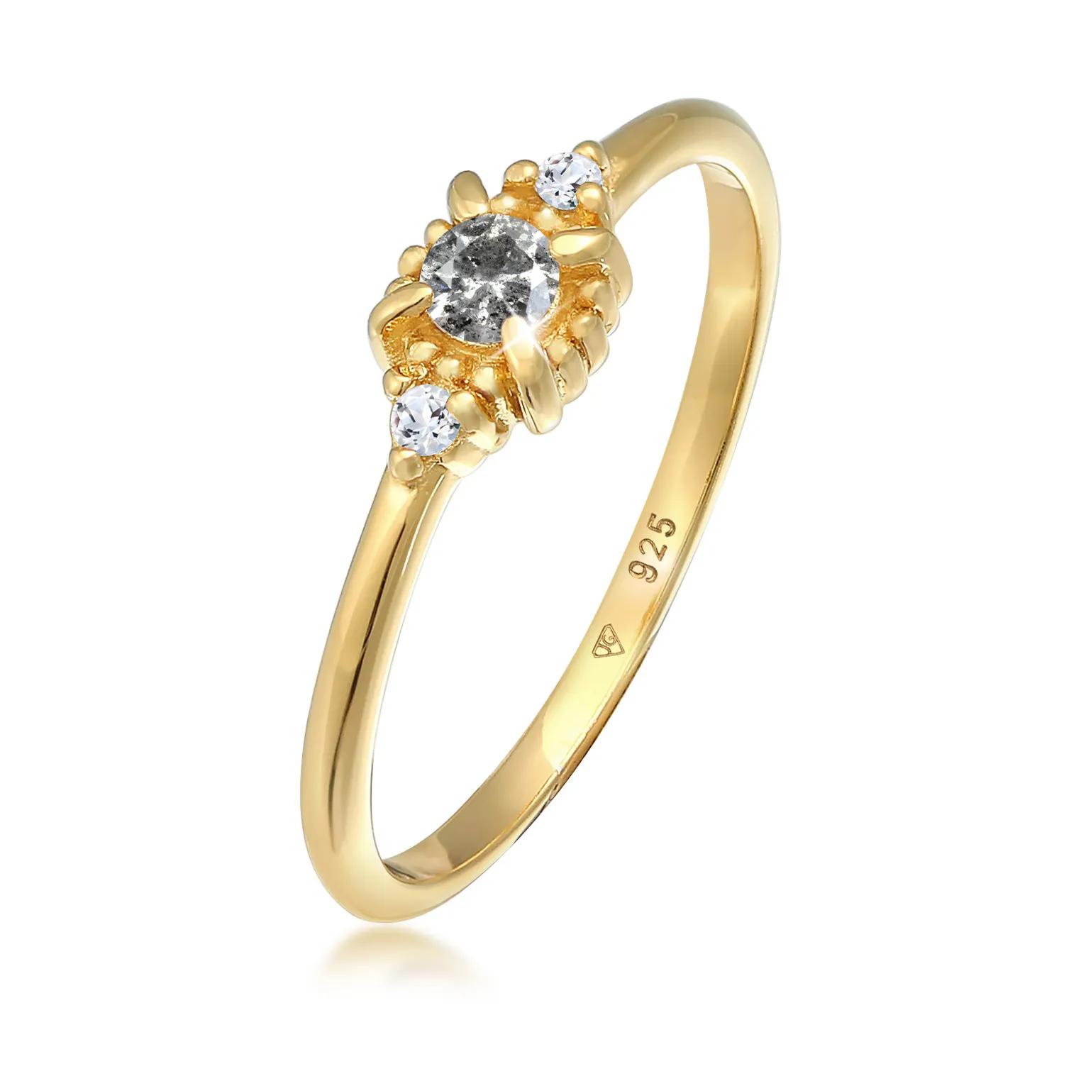 Elli Ringe - Ring Diamant Salt Pepper (0.11 ct.) Topas 925 Silb - Gr. 52 MM - in Gold - für Damen