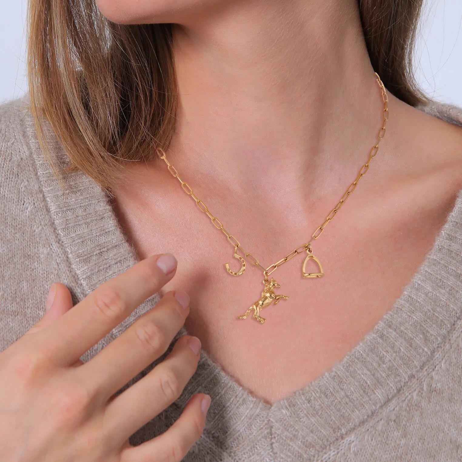 Thumbnail - Elli Halskette - Halskette Anhänger Pferd Hufeisen 925 Sterling Sil - Gr. unisize - in Gold - für Damen
