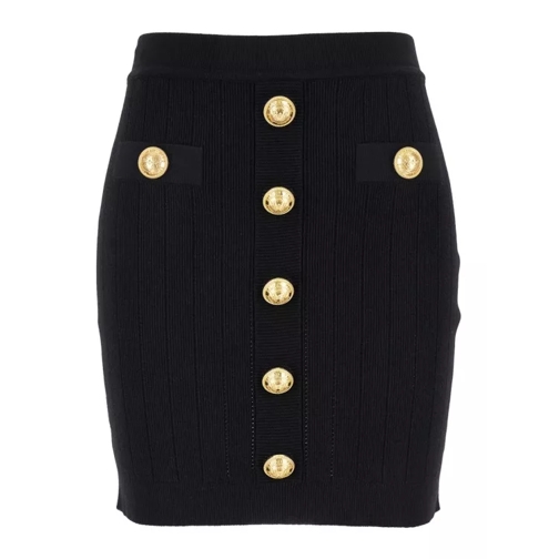 Balmain Hw Buttoned Knit Short Skirt Black 