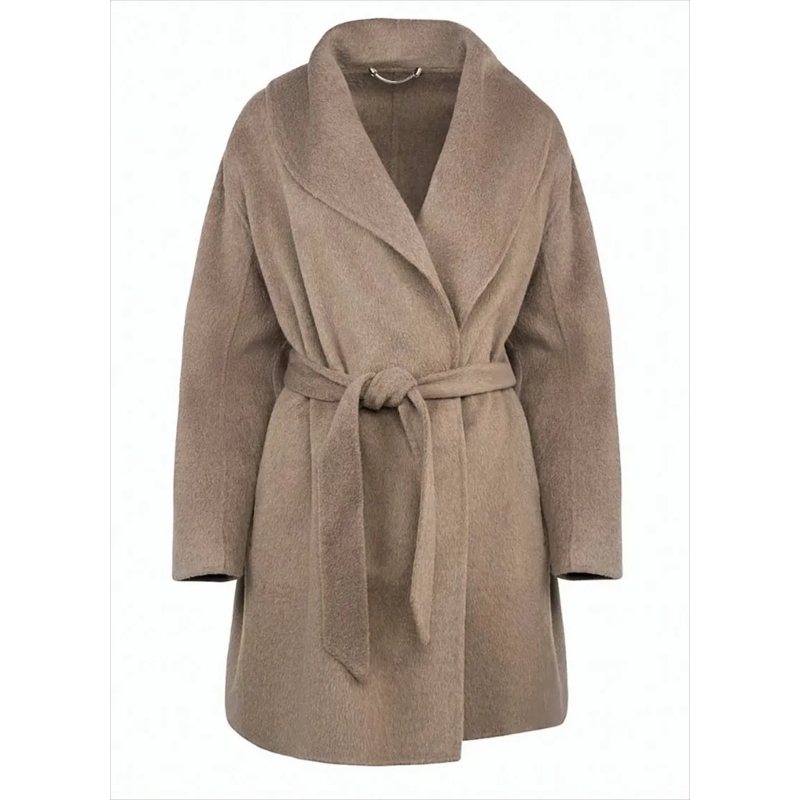 Boss Bontjassen Wool Coat With Wide Turn-Down Collar Brown