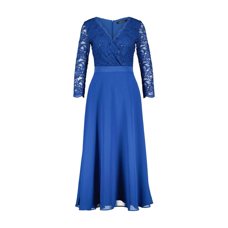 SWING Maxikleid Cocktailkleid mit Glitzeroberteil blau