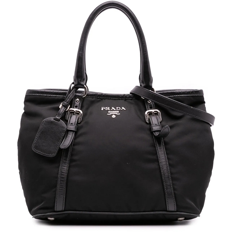 Prada Schultertasche Vitello Trimmed Tessuto Satchel schwarz