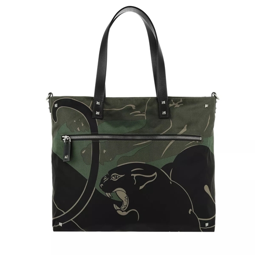 Valentino Garavani Rockstud Camouflage Panther Tote Bag Nylon Medium Army Green/Nero Tote