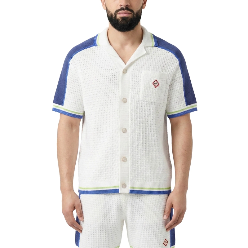 Casablanca Hemd Textured Knit Short-Sleeve Shirt With Logo Patch D White(Image 3)