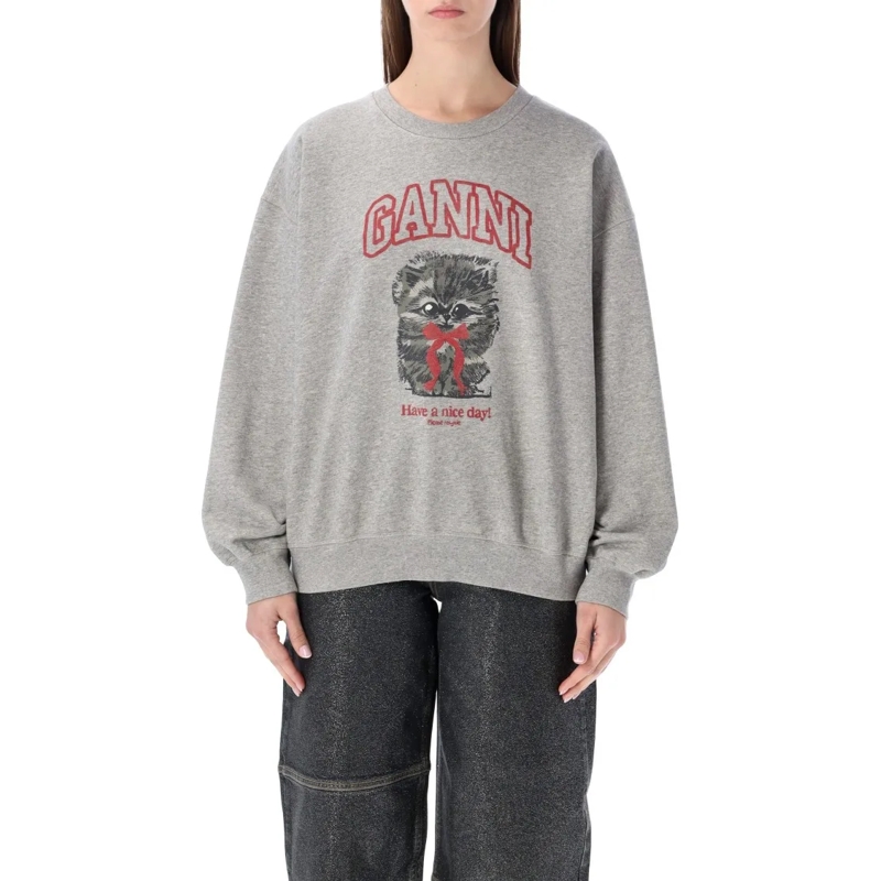 GANNI  Grey Kitty Graphic Sweatshirt Grey