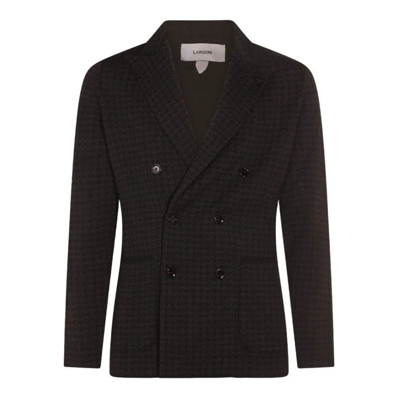 Lardini Strickjacke Double-Breasted Blazer With Subtle Houndstooth Pat Black