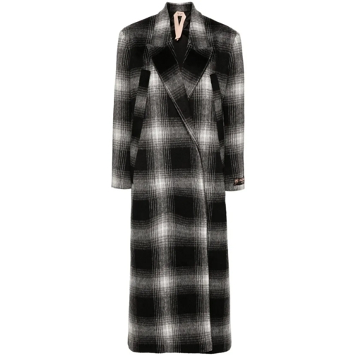 N°21 Manteaux de tanche Black/White Checked Fabric Coat Black