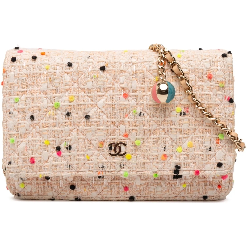Chanel Sac à bandoulière CC Quilted Tweed Candy Cotton and Beach Ball Walle braun
