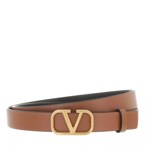 Valentino Garavani V Logo Belt Calfskin Cognac Black Thin Belt