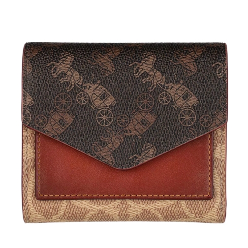 Coach Signature Carriage Small Wallet Tan Truffle Rust Tri-Fold Wallet