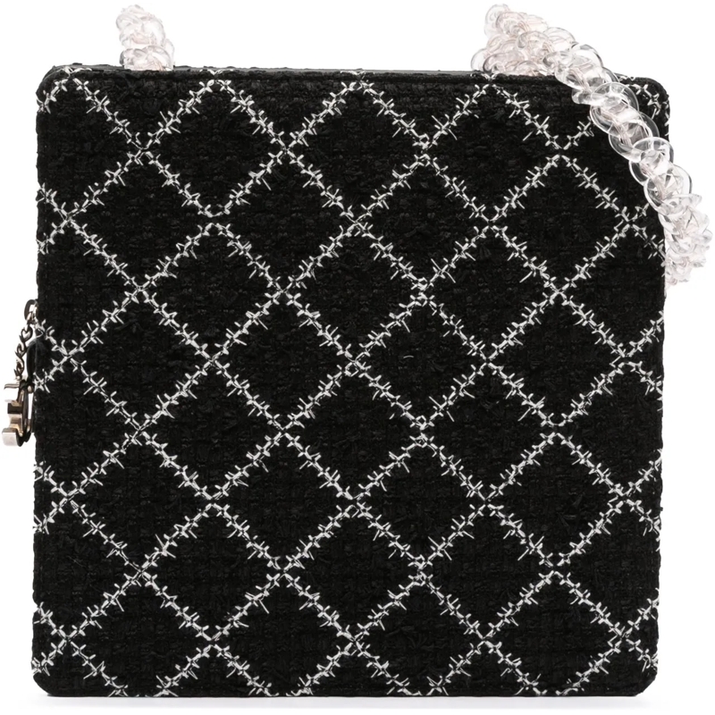 Chanel Sac à bandoulière Tweed and Resin Zipped Chain Shopping Bag schwarz