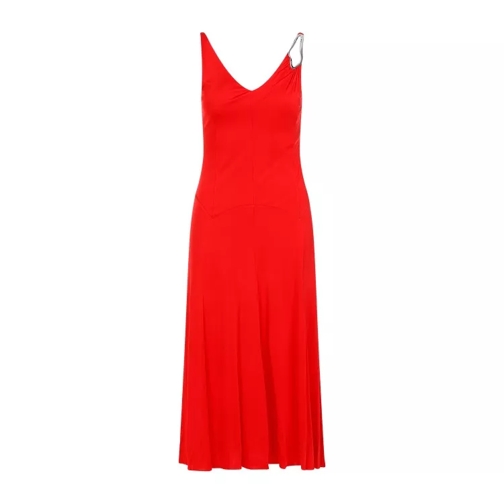 Lanvin Red Flame Sleeveless A-Line Midi Dress Red 