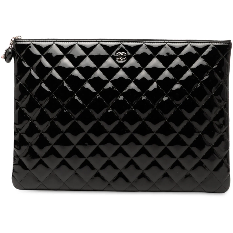 Chanel Clutch Large Quilted Patent O Case Clutch schwarz