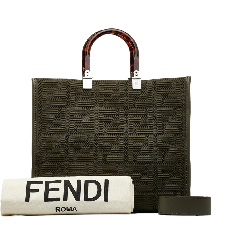 Fendi Schultertasche Medium Zucca Sunshine Shopper Canvas Tote grün