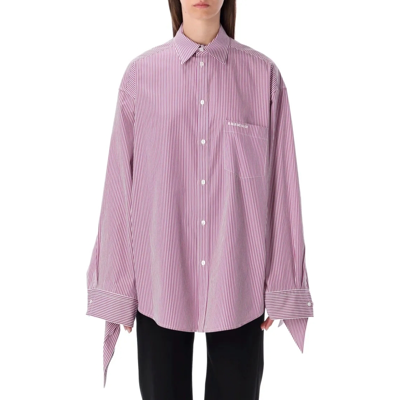 Balenciaga Overhemd Oversized Striped Cotton Shirt With Knotted Cuffs Pink