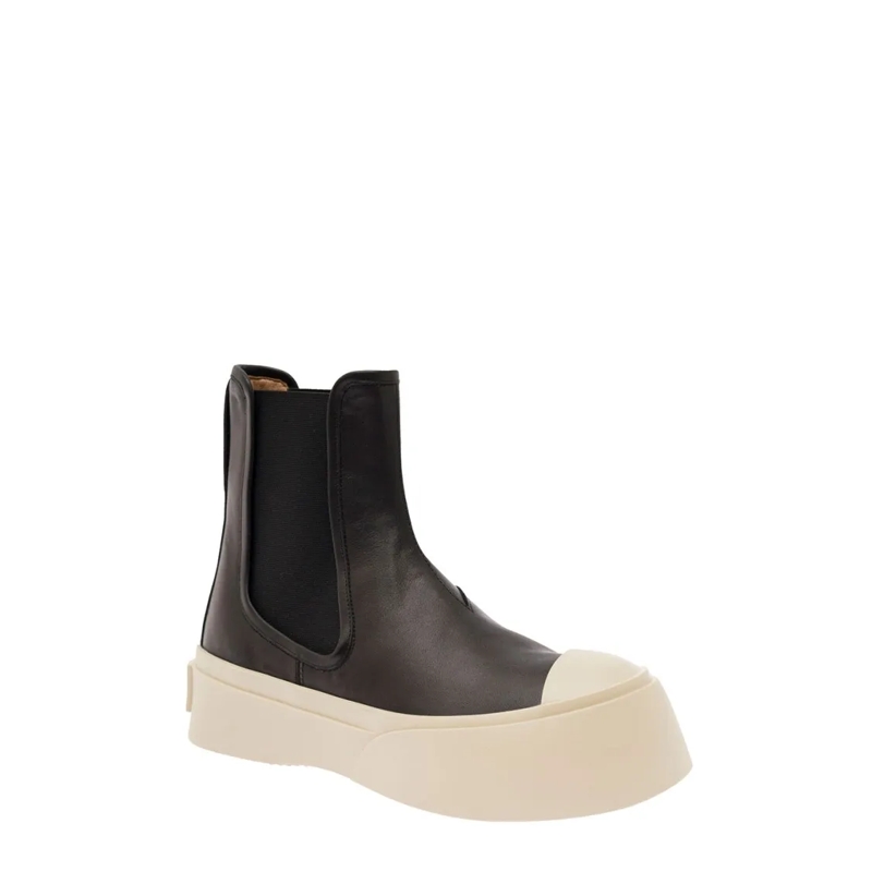 Marni Stiefel Black Chelsea Boots With Logo Patch In Leather Black(Image 9)