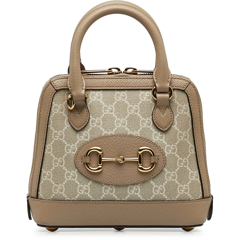 Gucci Schultertasche Mini GG Supreme Horsebit 1955 Satchel braun
