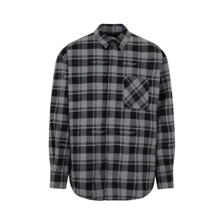 Off-White - Dark Grey Cotton Check Flann Padded Over Shirt - Größe M - gray